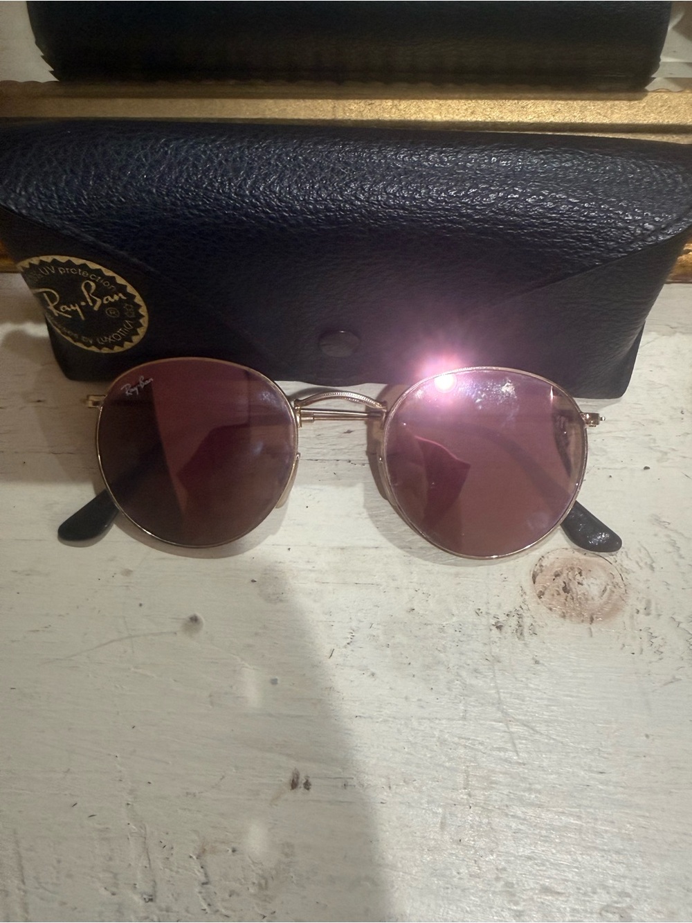 Ray-Ban Gold Frame Sunglasses with Pink Lenses